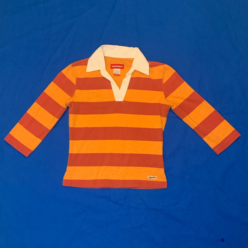 UNIONBAY Girls’ orange & rust striped shirt, size: S